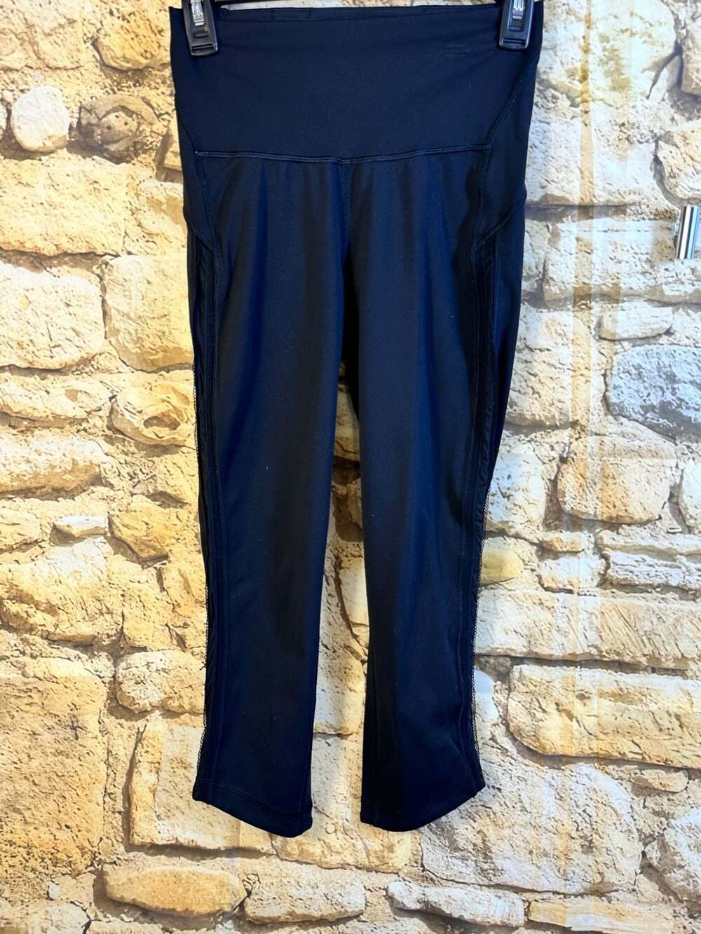 Lululemon Athletic Pants Size 6 Black Mesh Side Stripe Crop Leggings